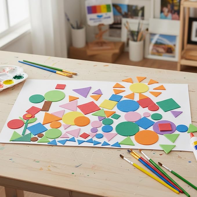 cobee 750 Pieces Foam Shape Stickers, Self Adhesive Mini Foam Stickers Colorful Sticker, Geometry Shapes Craft Sticker Circle, Square for DIY Art Greeting Cards Home Decoration