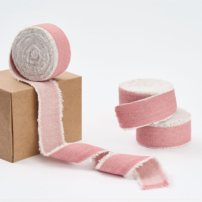 Pretty Jolly Pink Denim Ribbon for Crafts Handmade Rustic Frayed Cotton Jean Fabric Ribbon for Flower Bouquet 15 Yards 1 Inch Cloth Ribbons for Gift Wrapping Hair Sewing Accessories Holiday Decor