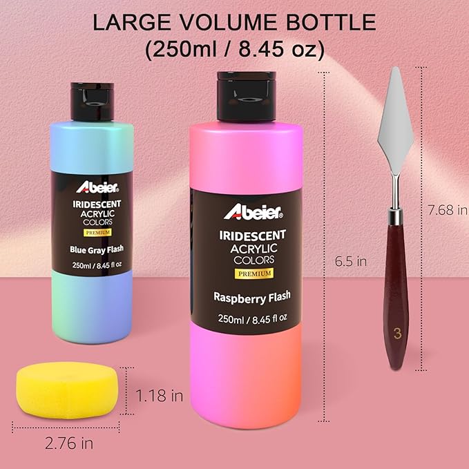 ABEIER Iridescent Acrylic Paint, Set of 20 Chameleon Colors, 8.45 oz/250ml Bottles, Color-shifting, Non-Toxic, High Viscosity, Blendable, Paints on Rocks Crafts Canvas Wood, Fabric, Ceramic & Stone