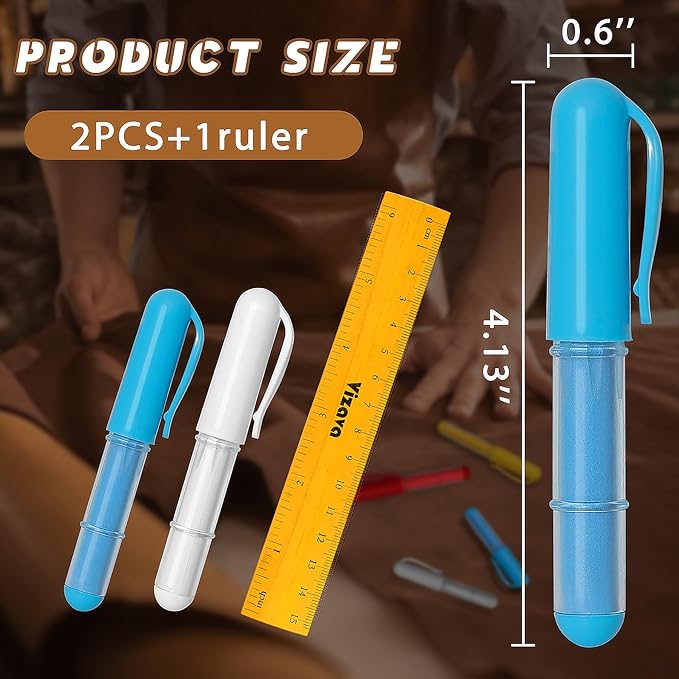 Fabric Chalk Markers for Sewing,Quilting,Crafting|Erasable Tailor’s Chalk|Work on Various Fabrics|Dosing Wheel Drawing Intricate Patterns Precise Lines-Per Pack(Blue,White and 1 Ruler)