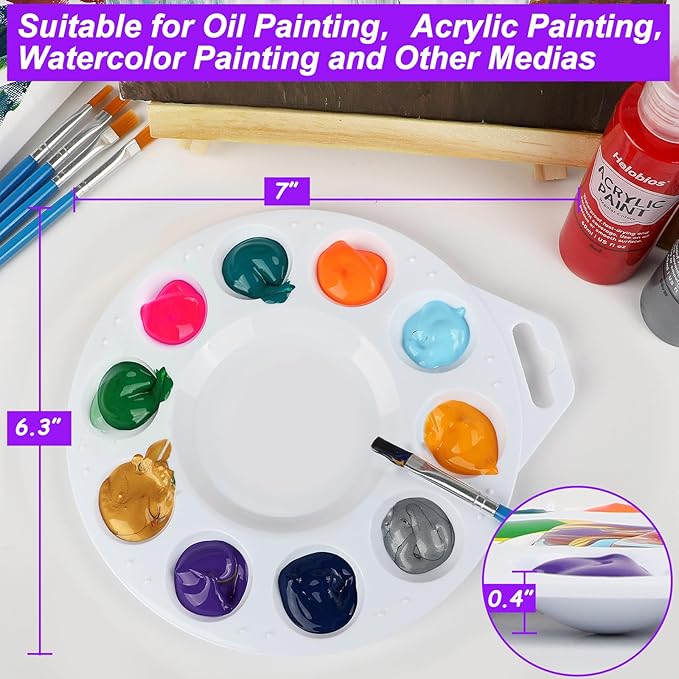24-Pack Plastic Paint Tray Palettes, 10 Wells Acrylic Paint Palettes Set with Hanging Hole for Kids or Students, Watercolor Palette Painting Tray for School, Art Class & DIY Projects & Party