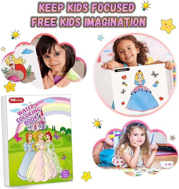 YMluky Paint with Water Books for Kid,6 Coloring Book with Magic Paint Set for Kids,Travel Coloring Kit，Arts and Crafts Suitable for Birthday (Kids Love)