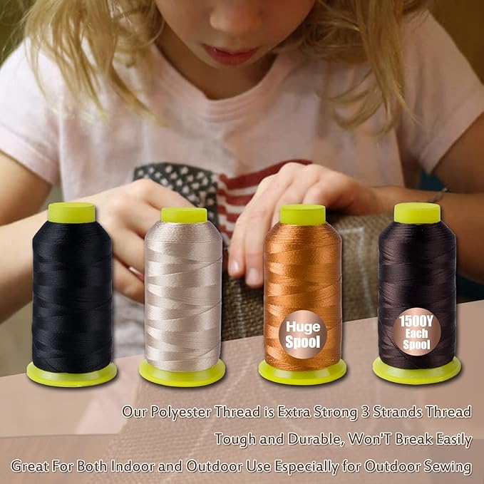 4Pcs Nylon Thread for Sewing, 210d/3 Upholstery Thread, 4 Cone of 1500 Yards Each Leather, Serger Overlock Machine for Sewing Hair Extension