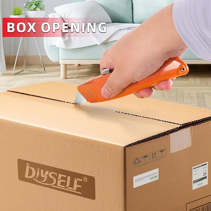 DIYSELF Utility Knife, 20 Pack Heavy Duty Box Cutter Retractable, Box Cutter Knife, Box Opener, Cardboard Cutter, Utility Knives for Garage, Home and Office, PVC Pipe Cutter (Orange)