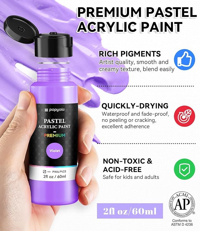 64 PCS Pastel Acrylic Paint Set with 12 Brushes, 2 Knives & Palette, 48 Colors (2oz/60ml) Art Craft Paint for Adults Kids Artists Beginners, Canvas Ceramic Rocks Wood Painting Kit Art Supplies