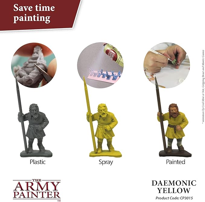 The Army Painter Colour Primer Daemonic Yellow, 400 mL Acrylic Spray Primer, Spray Paint Basecoat for Miniature Priming, Tabletop Roleplaying, Boardgames, and Wargames Miniature Modelling