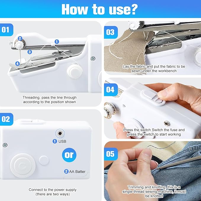 Handheld Sewing Machine - Portable Mini Sewing Machine with Accessories Kit for Beginners DIY (off-white)