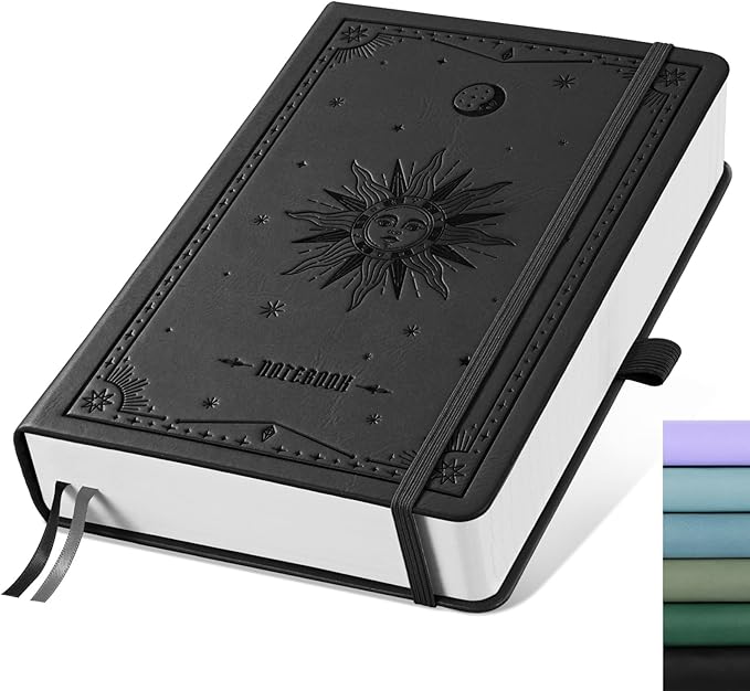EMSHOI A5 Graph Paper Notebook - 320 Pages, 100gsm Thick Leather Hardcover, Square Grid Journal for Math, Engineering, Writing & Graphing, School, Work, Portable 5.75"x8.38" Size, Black