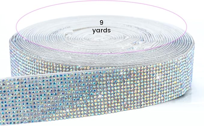 Novani Self Adhesive Rhinestone Ribbon, 1.14 Inch Wide 9 Yards 1 Roll, AB Crystal Diamond Bling Strips for DIY Crafts,Home Decor,Glitter Glass Rhinestones Tape for Crafting,Car Decoration