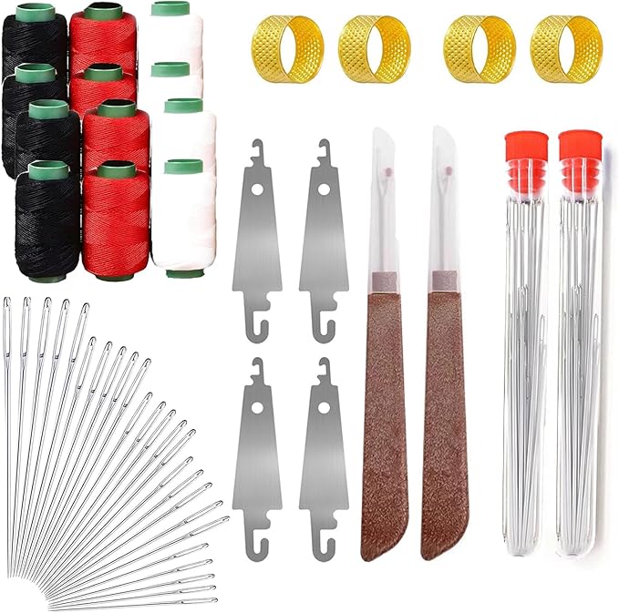 37PCS Big Eye Steel Sewing Needle Kit,Sewing Tool Set,Needles Thread Hand Repair Tools,Portable Sewing Working Kit for Beginners (2 Set*74PCS)