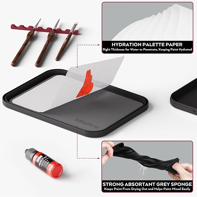 Nicpro Professional Miniature Painting Kit with Wet Palette, Miniature Painting Handle & 11PCS Detail Paint Brushes Drybrush, Sponge, Pallet Paper, Brush Holder Mixing Paint Saver Palette