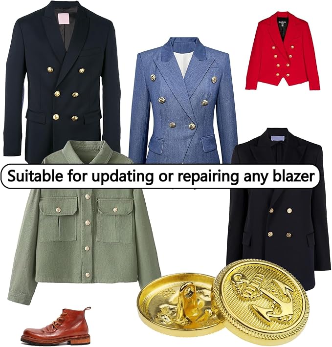 14PCS Gold Blazer Buttons for Men Replacement Buttons Suits Antique Gold Buttons for Blazer 23mm and 18mm Gold Button for Sport Coat, Uniform, Jackets Vintage Blazer Buttons Men