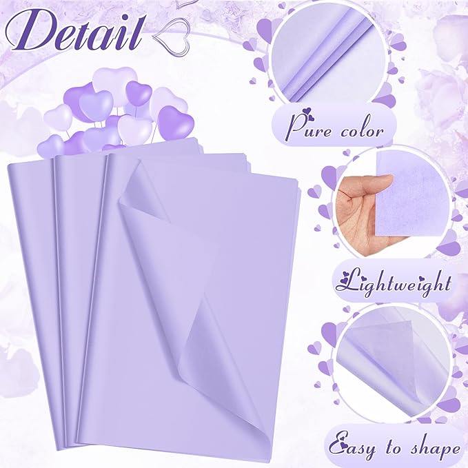 Qilery 500 Sheets Lavender Tissue Paper Bulk 15x20 Inch Acid Free Paper for Gift Bags, Floral Bouquet Wrapping, Valentine's Day Easter DIY Crafts, Wedding, Baby Shower Decor, Shipping Packing
