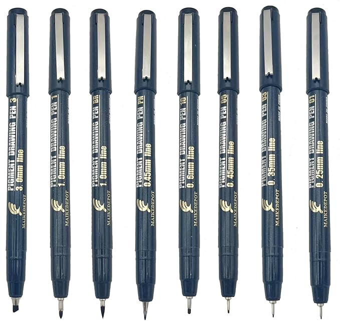 Micro Fineline Pen 8 Size Drawing Art Pens Waterproof Precision Micro Fineliner Black Ink Pens for Art Watercolor, Illustration, Sketching, Anime, Manga, Technical Drawing…