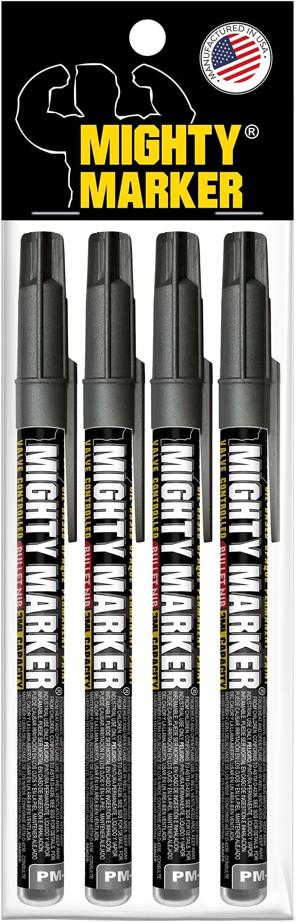 PM-92 Extra Fine Paint Marker, 4 Bonus Tips, 1.0 mm Tip, Xylene Based, Waterproof, Permanent, Valve Action, Manufactured in USA, Silver 4 Pack