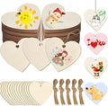 50 Pcs Wooden Ornaments, BetterJonny 3.15 * 2.56in Unfinished Natural Wood Slices with Holes Blank Wood Discs with 50pcs Jute Rope for DIY Christmas Decoration