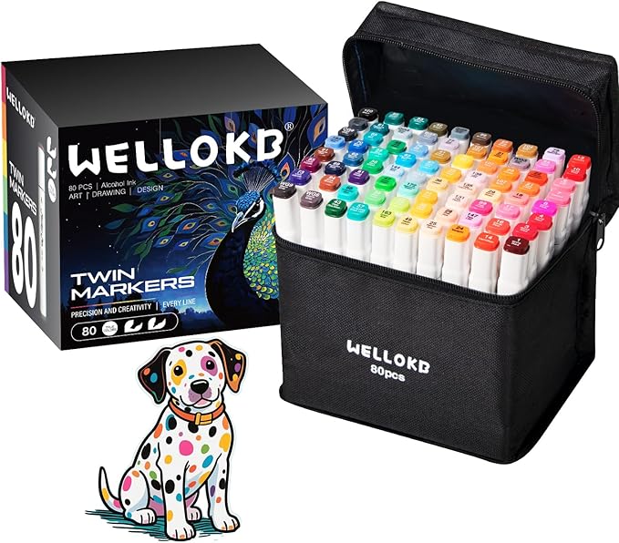 Alcohol Markers Set, 80 colors Alcohol Based Dual Tip, Broad and Fine Tip for Adult Coloring Books, Drawing, Sketching