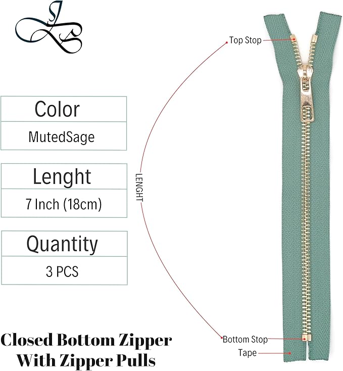 #5 Gold Metal Zipper - 50+ Colors - 3 PCS - (4-14 inches) Sizes - Luxury Lightweight Handcraft Metal Zippers with pulls for Purses Bags Pockets Shoes Sewing & Crafts DIY ZP02288