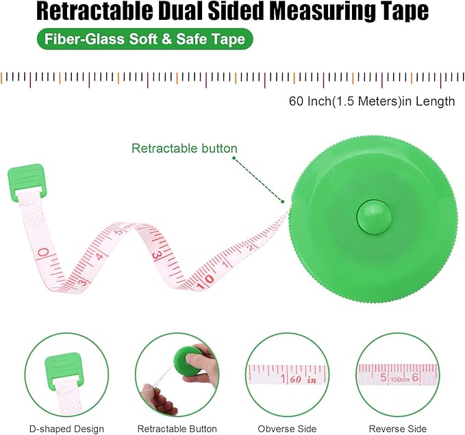 Measuring Tape Retractable, 60 Inch Soft Fabric Tape Measure for Body, Push Button Sewing Measurement Tape for Cloth Waist(3 Pack/Green Purple Sky Blue)