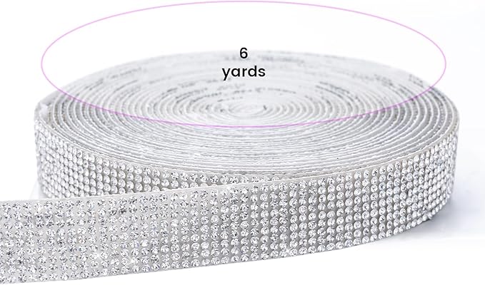 Novani Self Adhesive Rhinestone Ribbon, 0.78 Inch Wide 6 Yards 1 Roll, Silver Crystal Diamond Bling Strips for DIY Crafts,Home Decor,Glitter Glass Rhinestones Tape for Crafting,Car Decoration