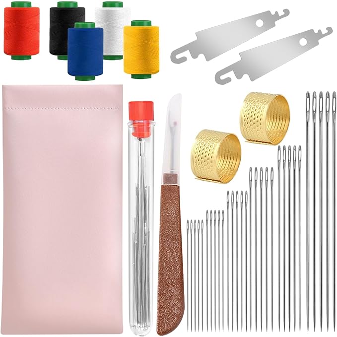 42Pcs Big Eye Steel Sewing Needles Kit, Include 30 Steel Needles, 1 Seam Sewing Thread Ripper, 2 Needle Threaders, 5 Threads, 2 Thimbles, 1 Storage Tube,1 Storage Bag for Mending, Gift for Lovers