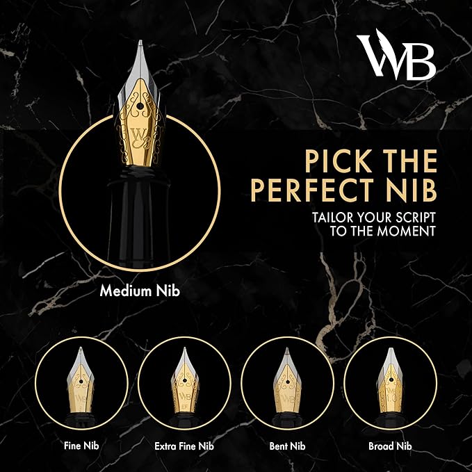 Wordsworth & Black Luxury Fountain Pen - Stunning Brushed Bronze Pen, 18K Gilded Nib (Medium), Ink Converter, Best Pen Gift Set for Men & Women, Professional, Executive, Office, Nice Pens
