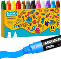 Acrylic Paint Markers – 12 Colors Jumbo Markers with 15mm Felt Tip Paint Pens, Waterproof Permanent Ink for Rock Painting, Stone, Ceramic, Glass, Wood, Canvas, Outdoor Art & Signs