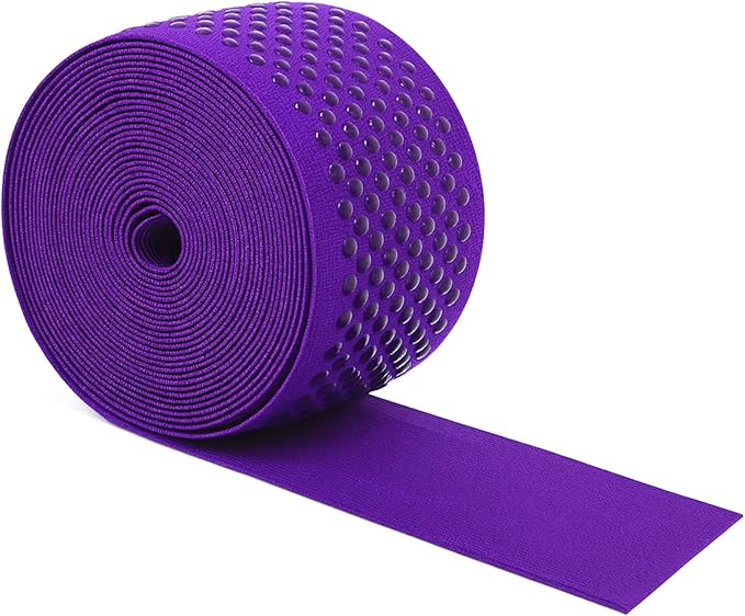 Mandala Crafts 2.5 Inch Elastic Silicone Gripper Tape for Clothing - 5 Yds Dotted Non Slip Elastic Band for Sewing - Purple Silicone Flat Fabric Stretchy Ribbon Straps