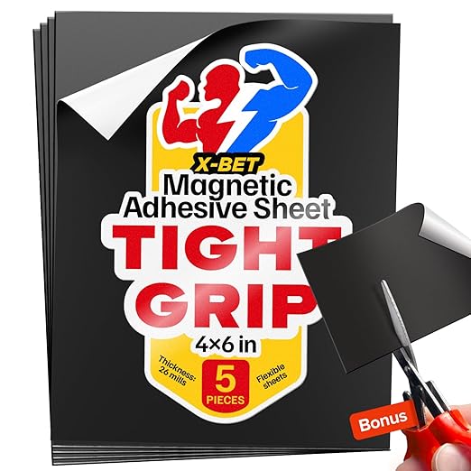 Strong Self-Stick Adhesive Magnetic Sheets 5 Pcs (4"x6"/10x15cm) – Customizable Magnetic Paper for Photo, Magnet Stickers, Labels, Crafts; for Fridge, Lockers, Whiteboards, Office, Projects