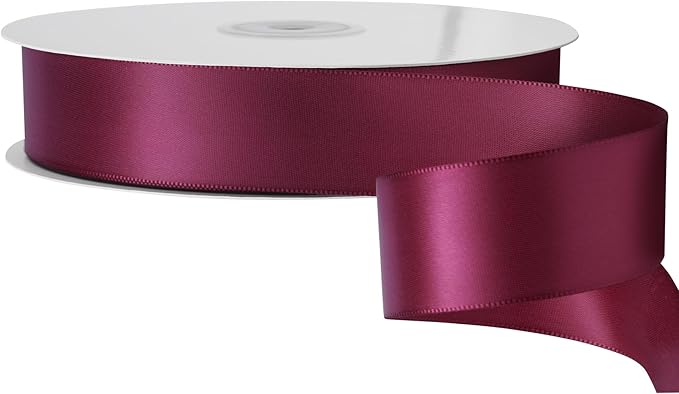 LIUYAXI Burgundy Double Faced Satin Ribbon, 1" X Continuous 25 Yards, Ribbons Perfect for Gift Wrapping Wedding Bouquet Decor DIY Craft Bow Making & Other Projects