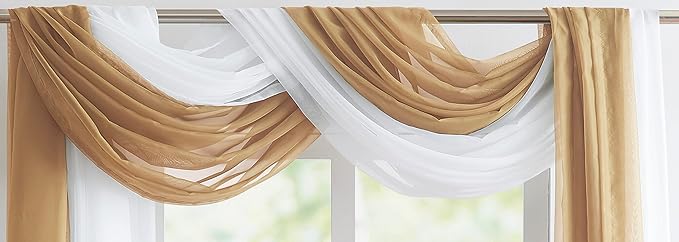 Warm Home Designs Wedding Arch Draping Fabric Bundle - 2 x 144 Inch (12 Feet) Scarves in Caramel Gold & White for Wedding Ceremony or Decoration. AD White & Gold 144”