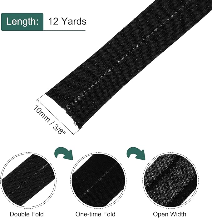 MECCANIXITY 2/5 Inch Double Fold Bias Tape Cotton Continuous Bulk Bias Tape for Sewing,Seaming Quilting Hemming Binding Crafts (Gray Black 12 Yards)