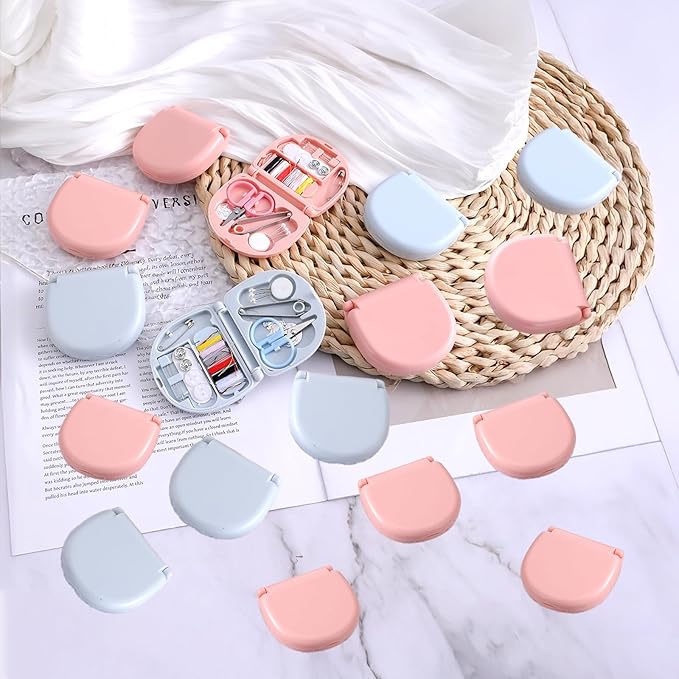 20Pack Mini Travel Sewing Kit, Portable Sewing Tools, DIY Sewing Supplies, Plastic Sewing Kit, Beginner Emergency Sewing Repair Kit with Threads Scissors Hand Sewing Needles (Light Blue, Light Pink)