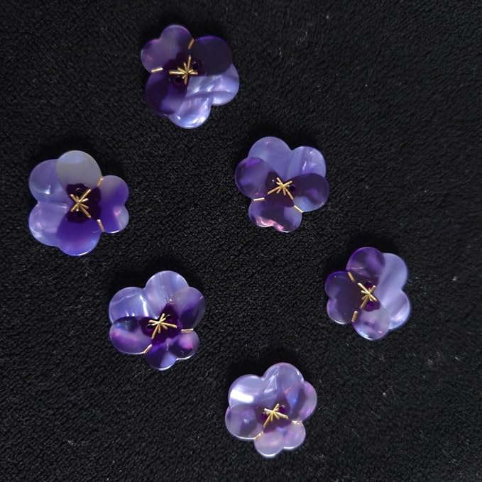 Purple Pansy Shaped Buttons for Crafts,Acetate Button for Clothes,Buttons for Sewing,Button Bulk,Pack of 6