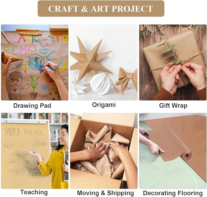 Brown Wrapping Paper Roll 30"x 1200" Craft Packing Paper for Moving Shipping, Gift Wrapping Paper, Bulletin Board Paper, Kraft Paper for Table Covering Poster Christmas