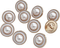 PEPPERLONELY 10PC Faux Pearl Metal Buttons for Clothing, Jeans, Crafts, Pants, Blazer, Sewing, Jacket, Jewlery Making (Gold/White, 15mm)