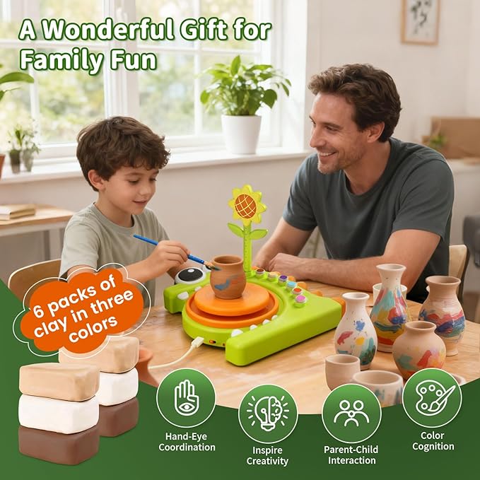 HAYXUN Dinosaur Pottery Wheel Kit for Kids – Arts & Crafts Kit Toys for Boys Girls, Variable Speed Pottery Wheel Tool Kit - Birthday, Christmas Gift for Kid Ages 6 7 8 9 10 11 12+