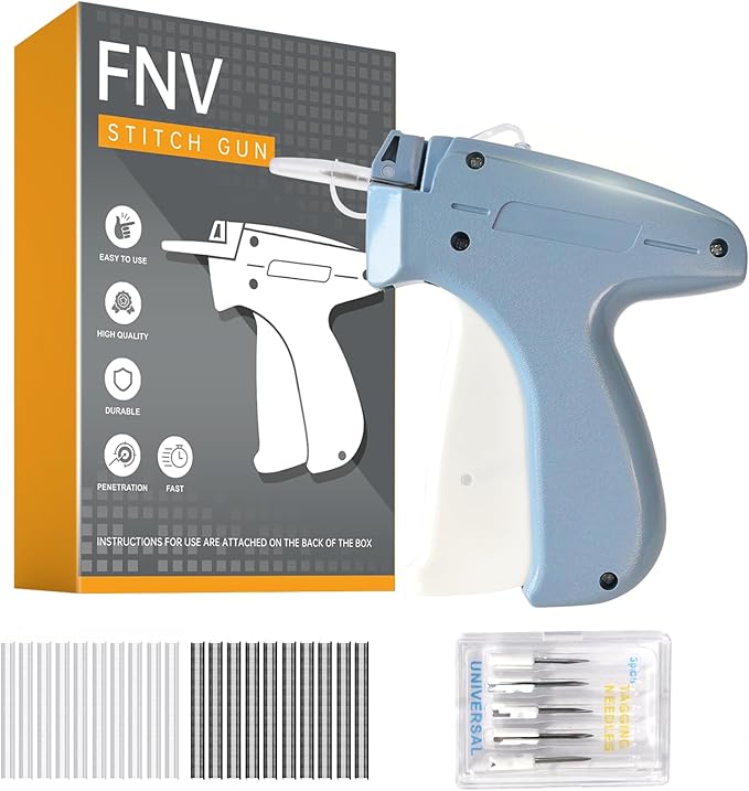 Quicker Clothing Fixer, Stitch Gun for Clothes, Quicker Sewing Gun for Cloth, Mini Sewing Stitch Machine with 6 Needles, 1000 Black&1000 White Fasteners (Light Blue)
