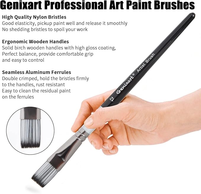 Flat Paint Brushes Set, 6 Pcs Artist Paintbrushes for Acrylic Oil Watercolor Gouache Painting, Premium Nylon Hair Art Paint Brush for Beginners and Professionals