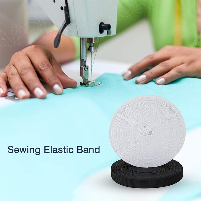 5/8 Inch 2 Rolls Elastic Band Roll Elastic Spool Stretch Strap for Sewing Trouser Skirt (White 11Yard, Black 11Yard)