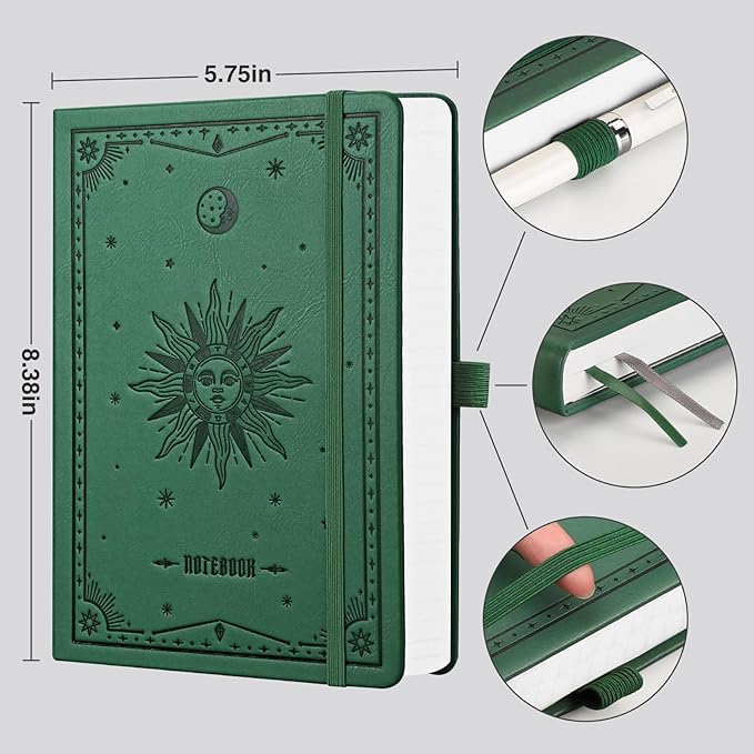 EMSHOI Blank Notebook Journal - 320 Pages, 100gsm Thick Paper, A5 Hardcover Leather, Art Sketchbook for Drawing, Unlined, Plain Sketch Book for Women Men Work Writing, 5.75 X 8.38, Dark Green