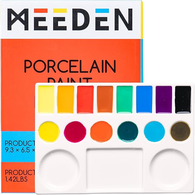MEEDEN Ceramic Watercolor Palette,17-Well White Porcelain Mixing Tray Artist Painting Palette, Rectangle Painting Tray Palettes for Watercolor Gouache Acrylic Painting 9" x 6.5"