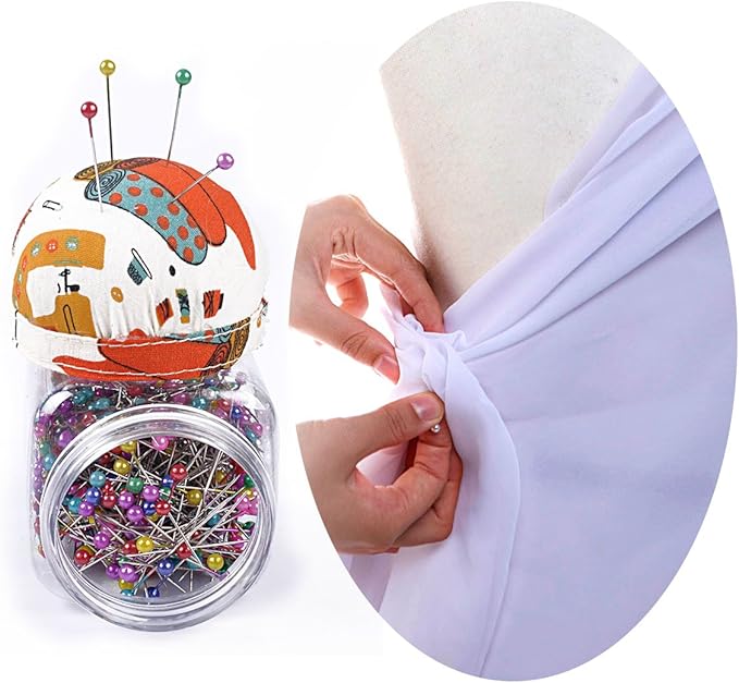 eZAKKA Sewing Needle Pins Cushion Holder with Plastic Bottle, 38mm 500 Pieces Pearl Needles Quilting Pin Cushion Kit (Orange)