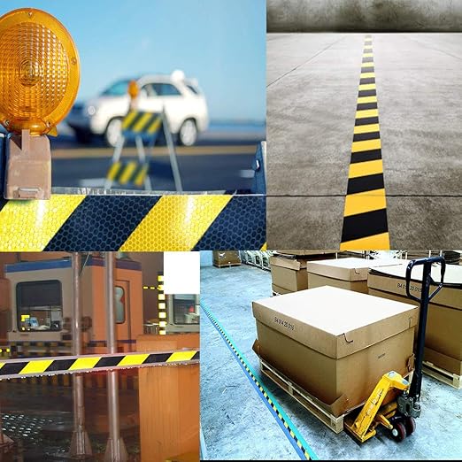 Waterproof Reflective Safety Tape Roll 2" X150' Yellow Black Striped Floor Marking Tape Hazard Caution Warning Tape Auto Truck Self-Adhesive Safety Sticker Strips for Wall Factory Trailer Vehicle