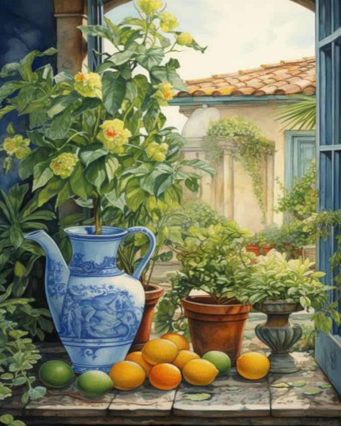 Tucocoo Green Garden Plants Naturecore Painting Paint by Numbers Kits 16x20 inch Canvas Rustic Charm DIY Oil Painting for Kids, Adults Beginner with Brushes Acrylic Pigment Drawings Gift(DIY Frame)