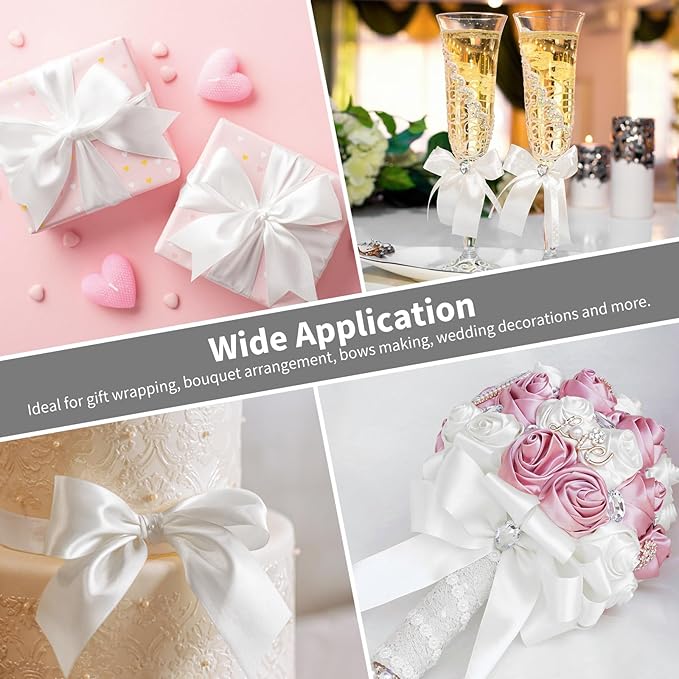 1-1/2 Inch Wide White Satin Ribbon, 50 Yards Solid Polyester Fabric Ribbon for Roses Making, Gift Wrapping, Valentine's Day, Wedding Decorations, Crafts, Bows