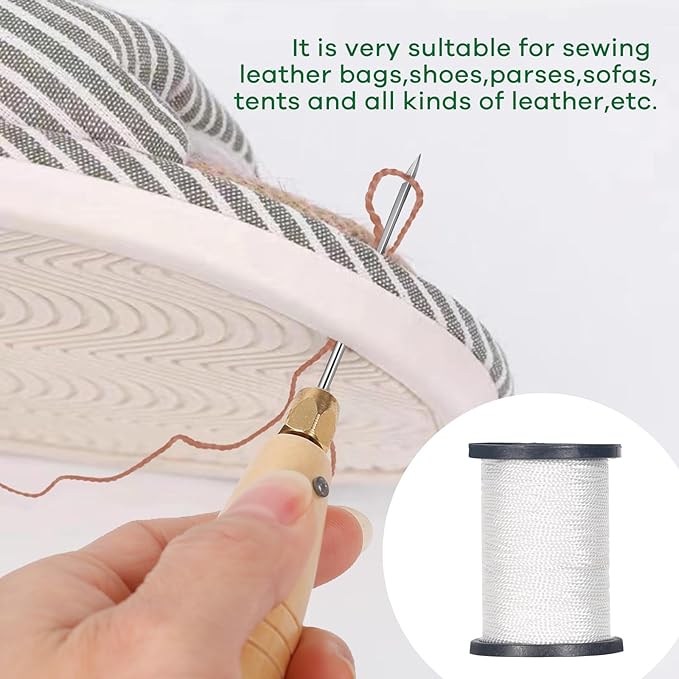 3-Spool Nylon Thread Kit - Each 80 Yards, Includes Sewing Awls & Needles for Hand Sewing, Upholstery & Leather Repair, White