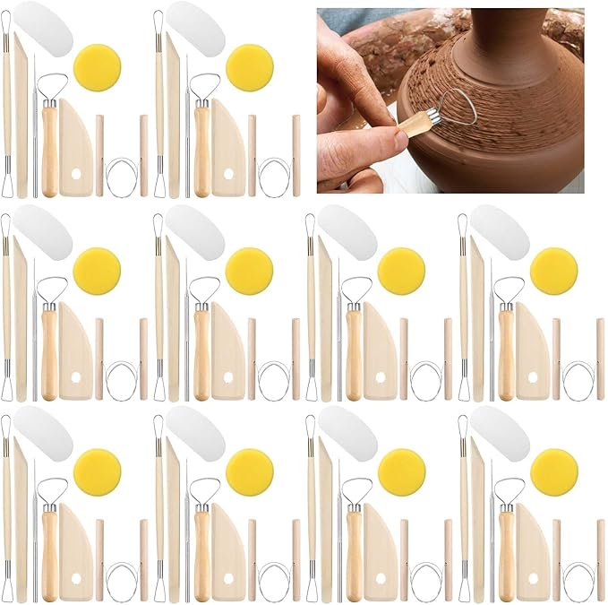 Leriton 160 Pcs Pottery Tool Kit Sculpting Clay Tool Includes Clay Cutting Modeling Trimming with Wooden Handles Carving Kit for Beginners Carving Shaping