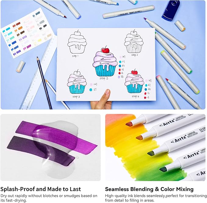 Arrtx Alcohol Markers OROS 80 Colors,Brush and Chisel Tip,Art Alcohol Markers Set for Artists Adult Coloring Sketch Illustration