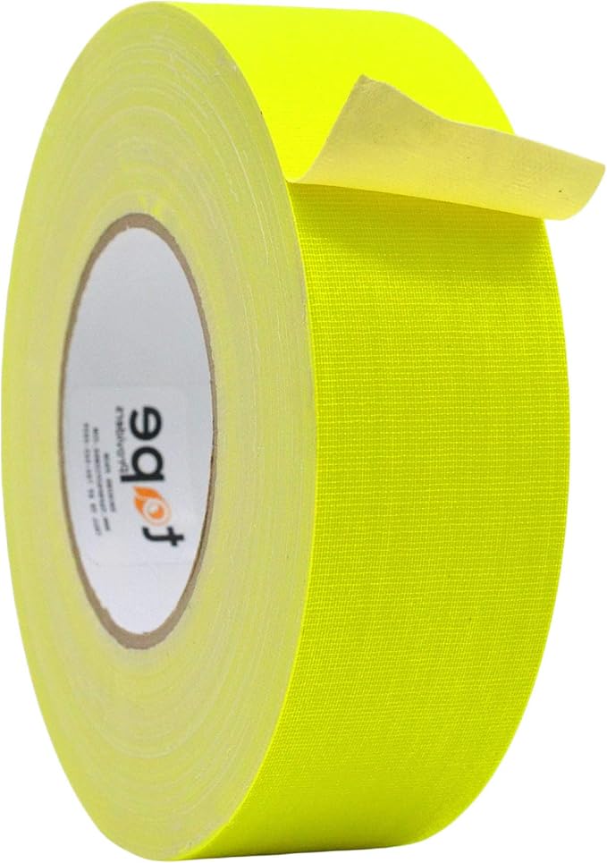 WOD GTC12 Gaffer Tape, Fluorescent Yellow Low Gloss Finish Film, 3 inch x 60 ft. Residue Free, Non Reflective Cloth Fabric, Secure Cords, Water Resistant, Photography, Filming Backdrop, Production